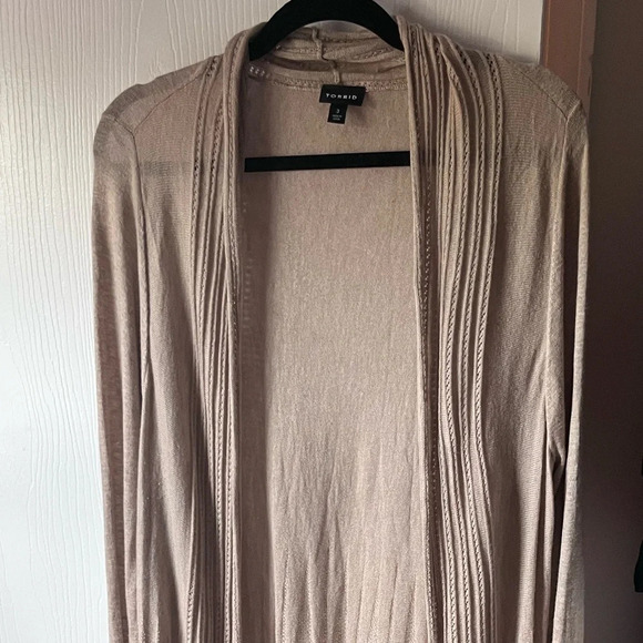 Torrid 3 women’s long line cardigan tan neutral minimalist sweater open front - Picture 1 of 5